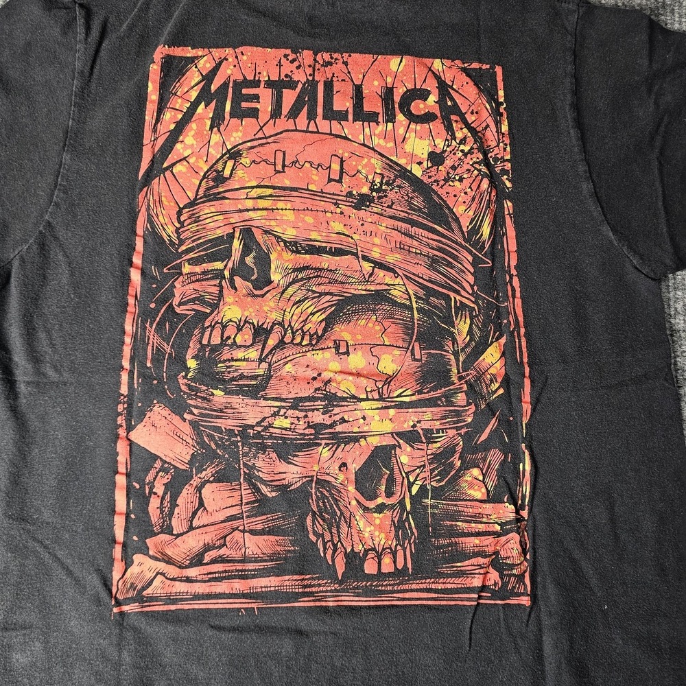 Metallica Shirt Mens Medium Black Double Skull Graphic Band Tee Metal‎ Rock
